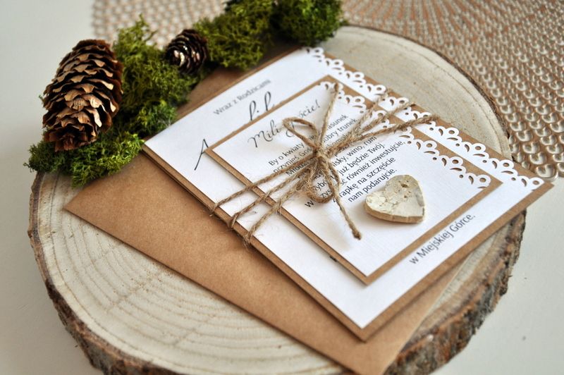Zaproszenia Ślub Koronka Serduszko Kora Rustykalne
