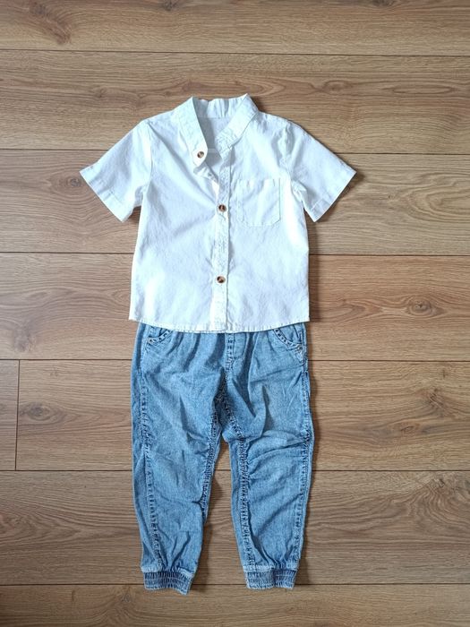 Elegancki zestaw na dzień babci spodnie jogger koszula krótki 104