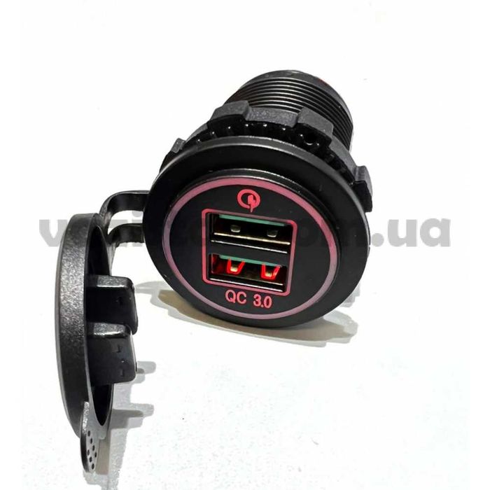Автомобильная USB зарядка врезная, USB разъем на 2 USB 12-24В, QC 3.0