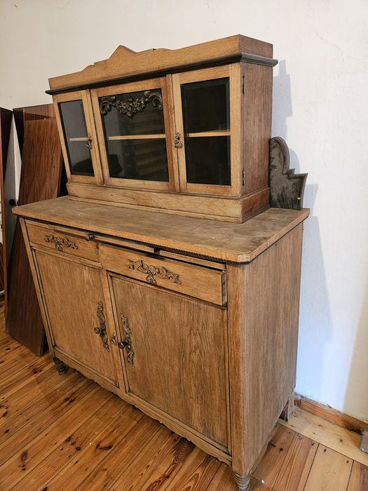 Komoda (czytaj opis) kredens tylko 141cm szeroka antyk vintage witryna
