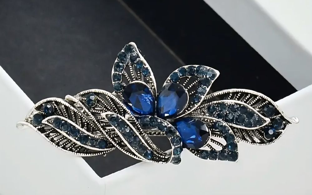 Spinka do włosów klamra "srebrna" z niebieskimi "kamieniami"