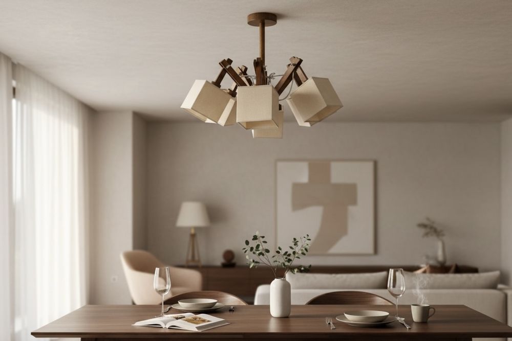 Люстра потолочна дерев'яна. 5 ріжків