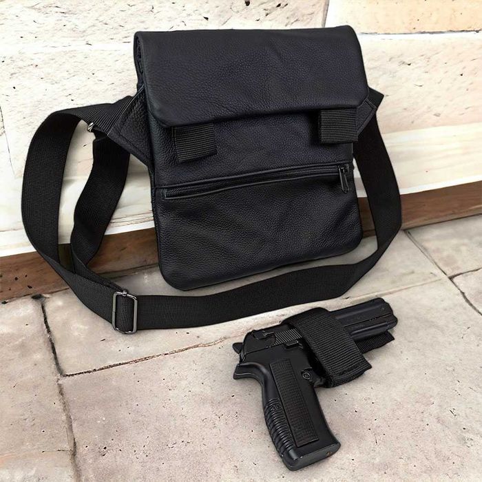 Тактична шкіряна чоловіча сумка з кобурою, слінг сумка через плече