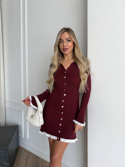 Сукня тепла ,вязана,коротка,зимова,розкльошена,олд мані,з рюшами