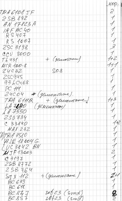 Набор радиодеталей к кинескопным телевизорам и радиоаппаратуре