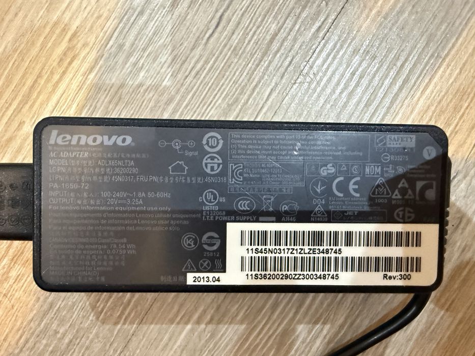 Oryginalny zasilacz Lenovo 20V 3.25A 65W okrągły z bolcem