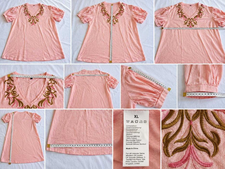 Vestido rosa claro com bordado floral tamanho XL