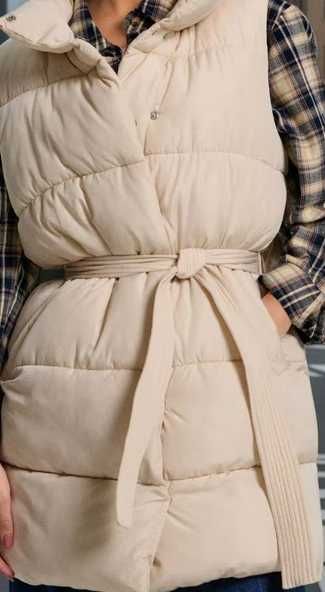 pikowana kamizelka z paskiem kremowa oversize s/m gratis