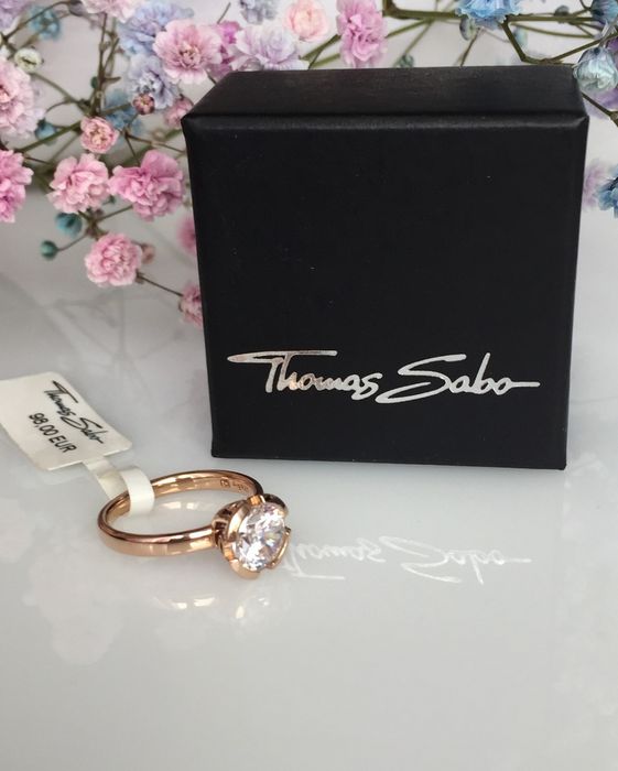 Знижка! Thomas Sabo позолочена каблучка, цирконій, срібло, р. 52/54