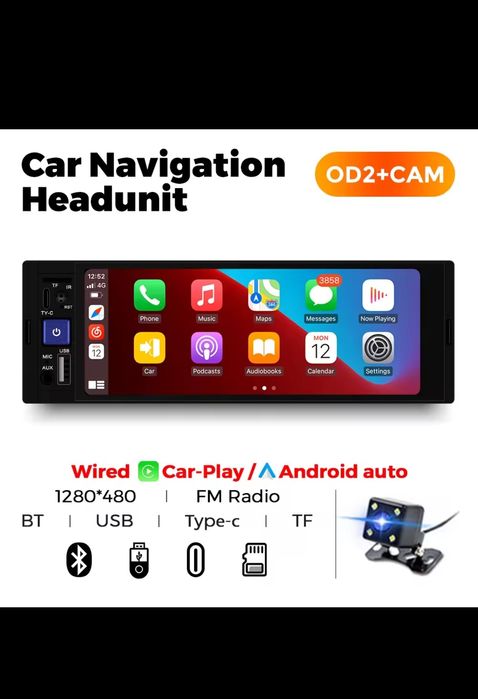 Radio 1 din com ecrã + kit marcha atrás novo