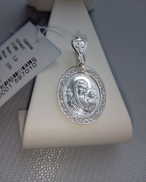 Срібний підвіс кулон ладанка жіноча овальна матір Божа Казанська Богор