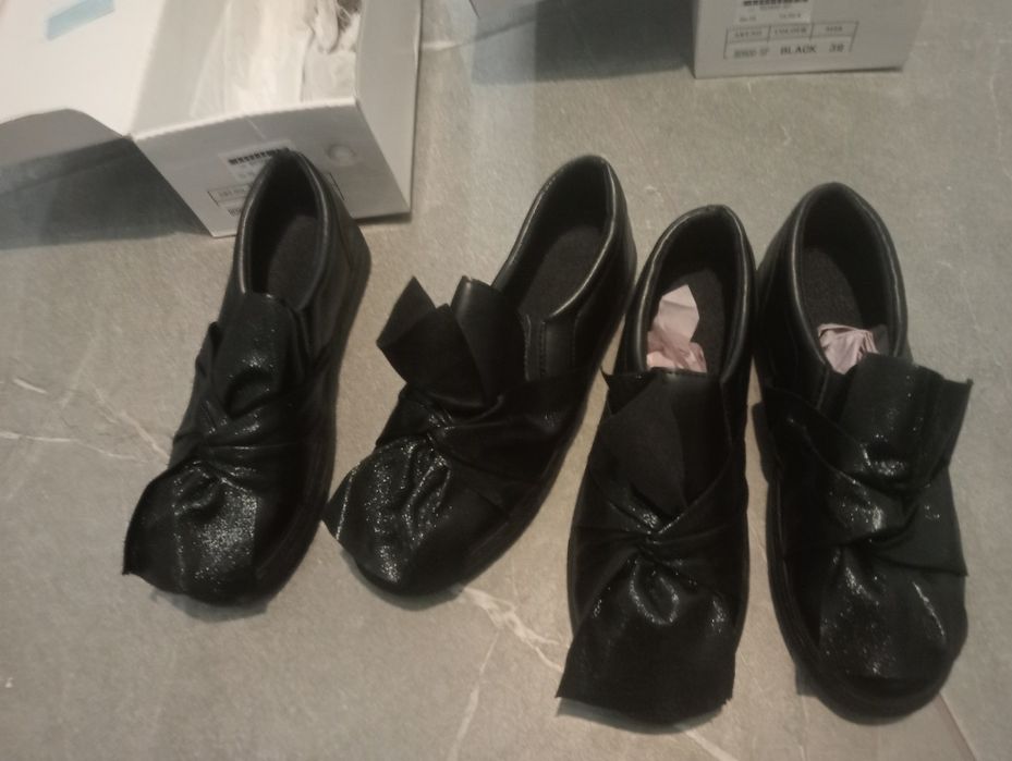 Buty damskie czarne z kokarda 2 pary