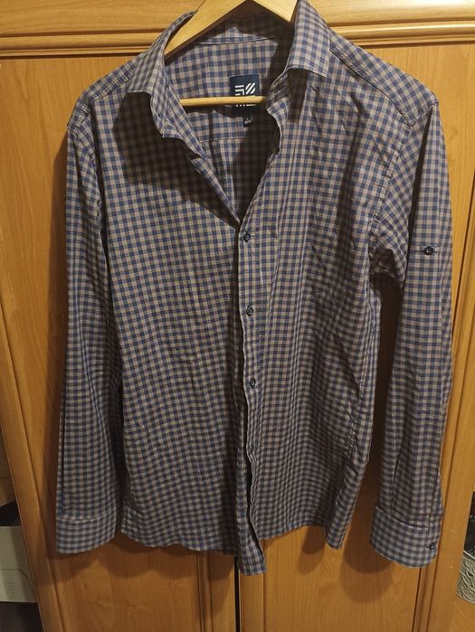 Koszula męska z długim rękawem granatowo fioletowa r. L