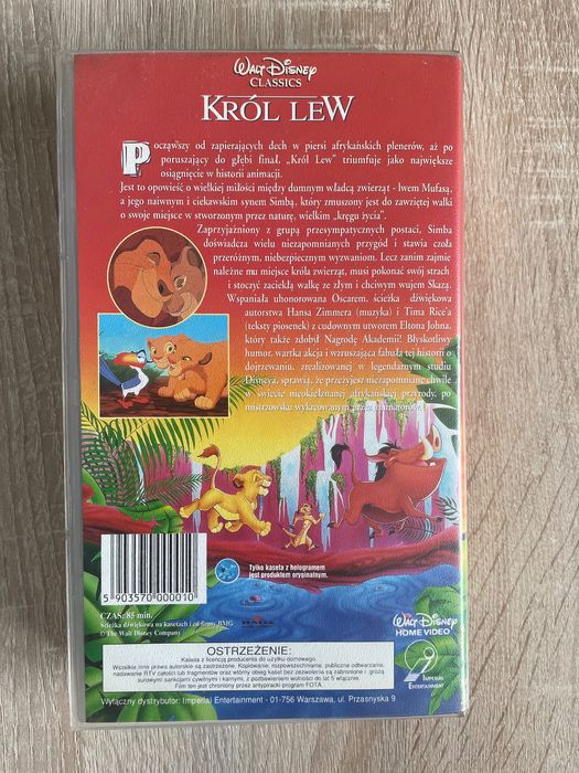Oryginalna kaseta VHS z lat 90 Król Lew Walt Disney