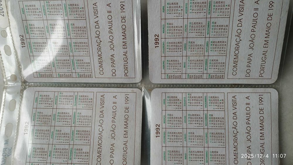 Coleção completa 12 calendários da visita João Paulo II a Fátima 1991