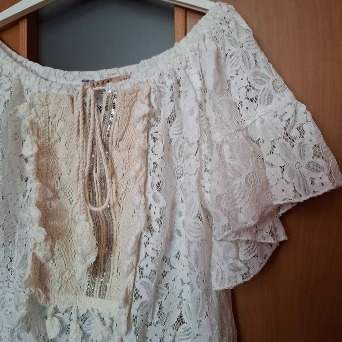 Bluzka biała koronka styl boho jak nowa Azara Paris rozmiar S/M