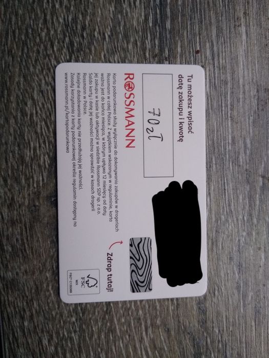 Karta podarunkowa Rossmann 70 zł