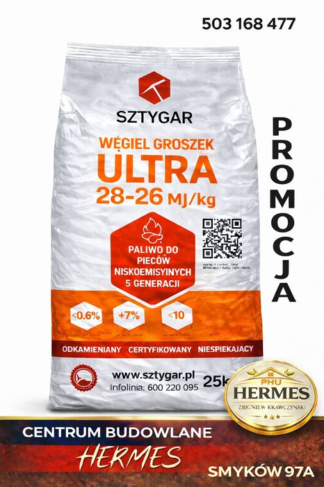 Groszek workowany SZTYGAR ULTRA 28MJ Certyfikat Hermes Węgiel