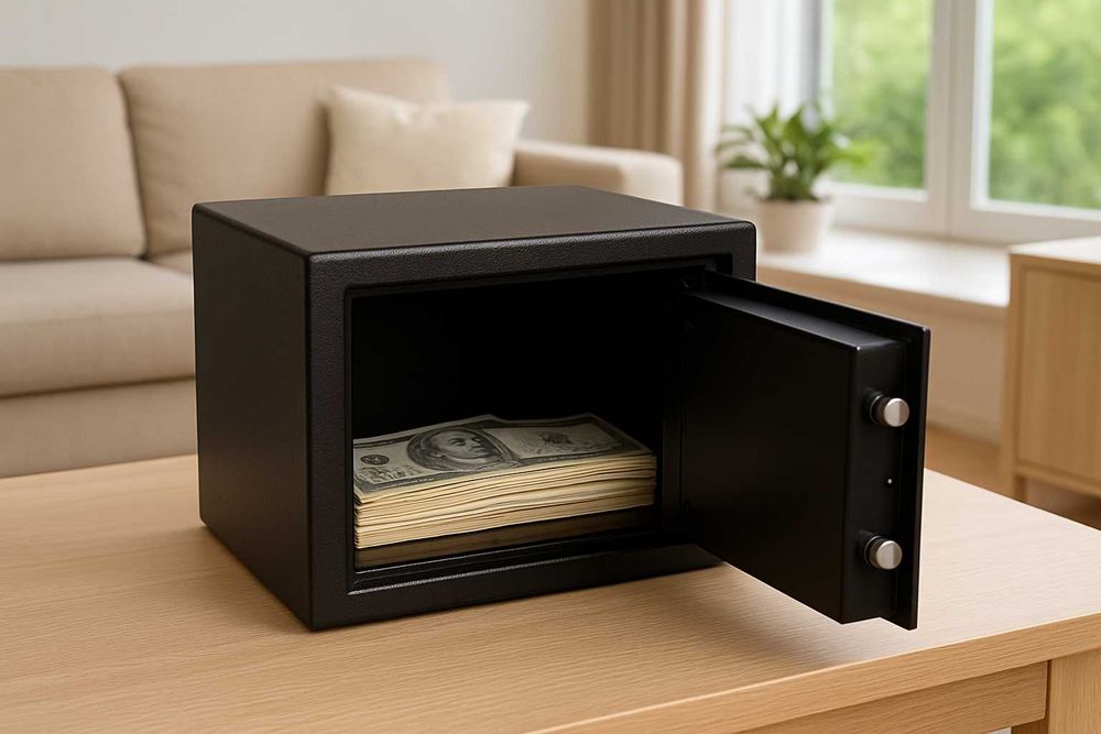 Компактний металевий сейф з кодовим замком та ключами 23х17х17 см