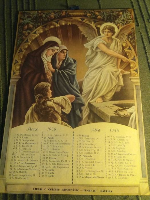 Calendário de 1956 - Colégio Missionário do Funchal e Imagem Religiosa