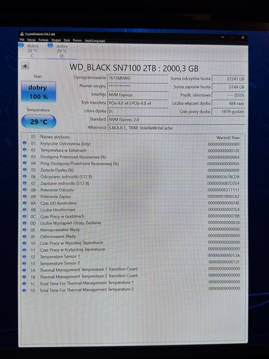 dyski m2 nvme WD Black sn7100 2tb/500gb; 5 letnia gwarancja