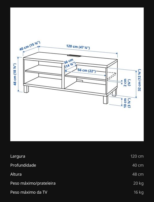 Móvel TV Branco BESTÅ (IKEA) - 120x40×48cm
