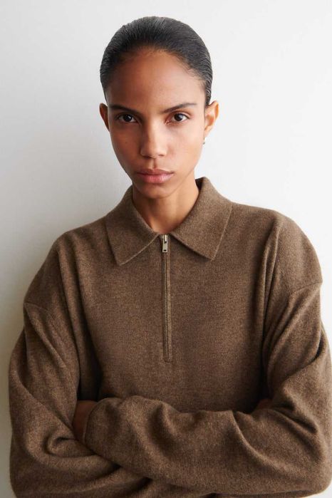 Поло COS Merino Wool Yak Zip-Up (Brown Melange) — Складський розпродаж