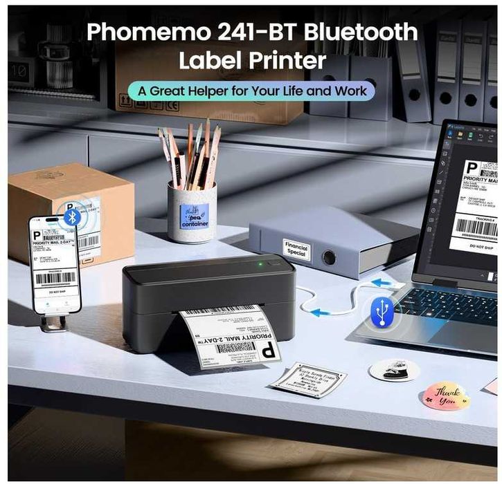 Drukarka etykiet wysyłkowych 4x6" Bluetooth Phomemo 241BT