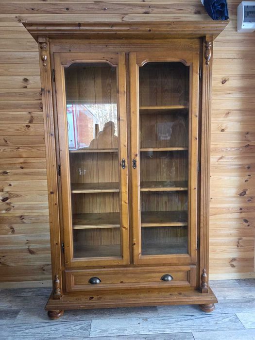 Sosnowa klasyczna biblioteczka/witryna z szufladą #2272 Stylowy Węgrów