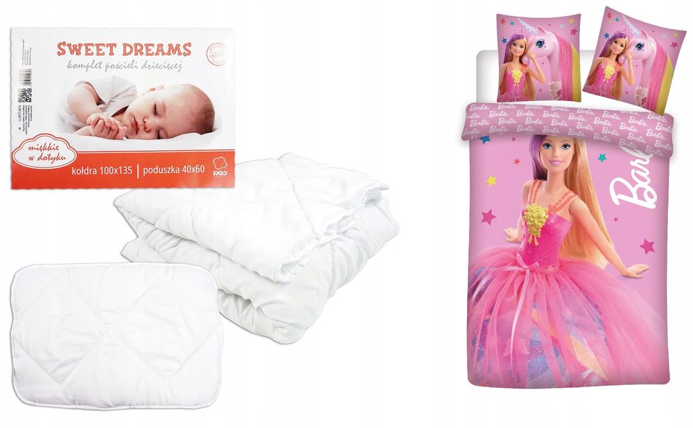 Kołdra Antyalergiczna 100x135 poduszka Pościel Lalka Barbie Niemowlęca