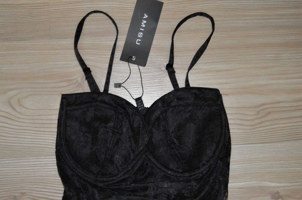 gorset top nowy metki new yorker koronka fiolet XS 34 sexy fiszbiny