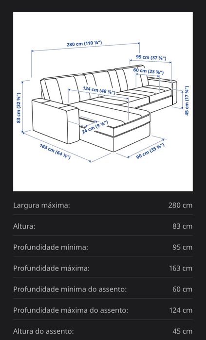 Sofá grande com chaise longue – usado (marcado por gatos)