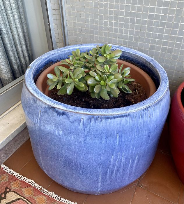 Pote Vaso grande ceramica vidrado azul