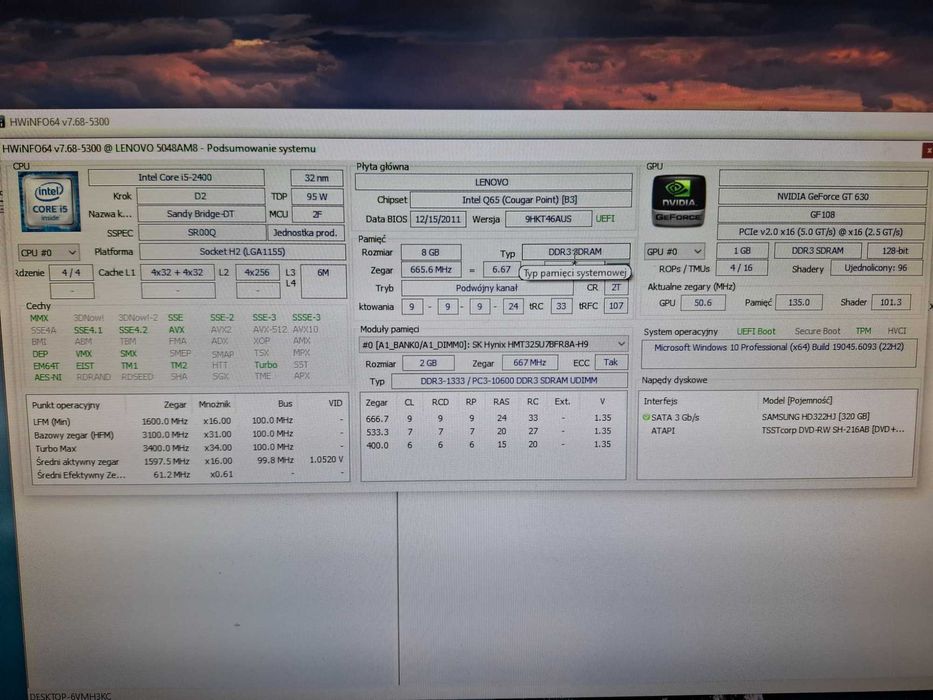 Komputer Lenovo Thinkcenter I5 2400 8GB RAM GT630 Win10