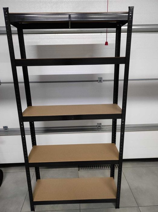 Regał Magazynowy Garażowy Metalowy Czarny Półki MDF 180x90x40Cm 875 kg