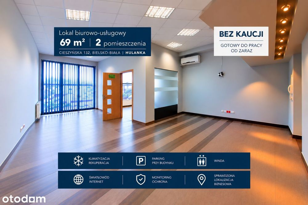 Gotowe biuro I 69 m2 I 2 pomieszczenia I winda I parking I BEZ KAUCJI