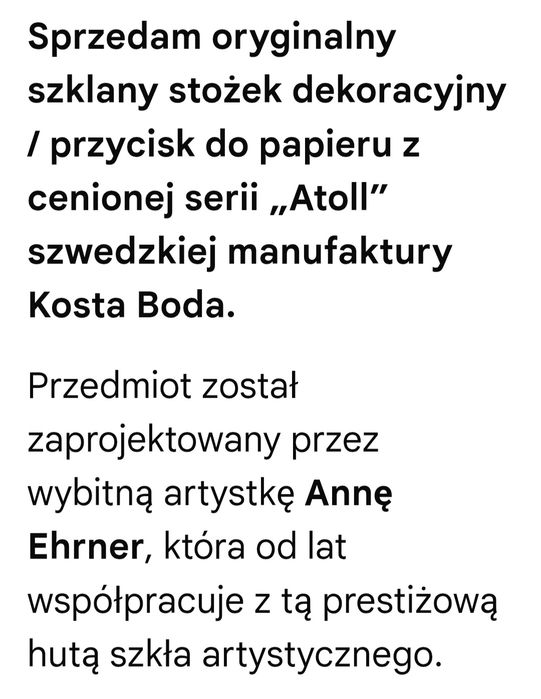Szkło wg projektu Anny Ehrner ATOL -Kosta Boda