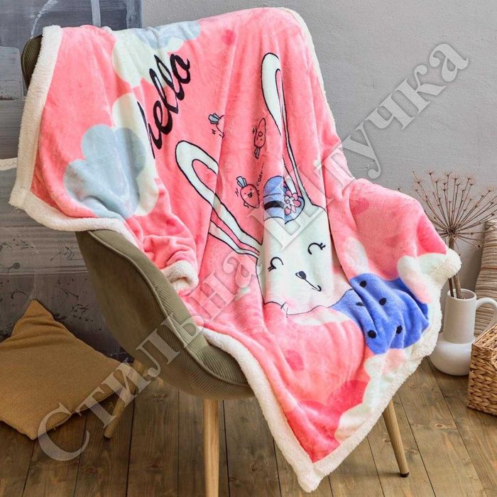 Велюрове подвійні дитячі пледи з овчиною 100х160
