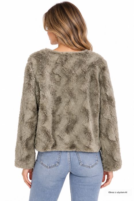 Kurtka futerko krótka beżowo-szara cozy casual L