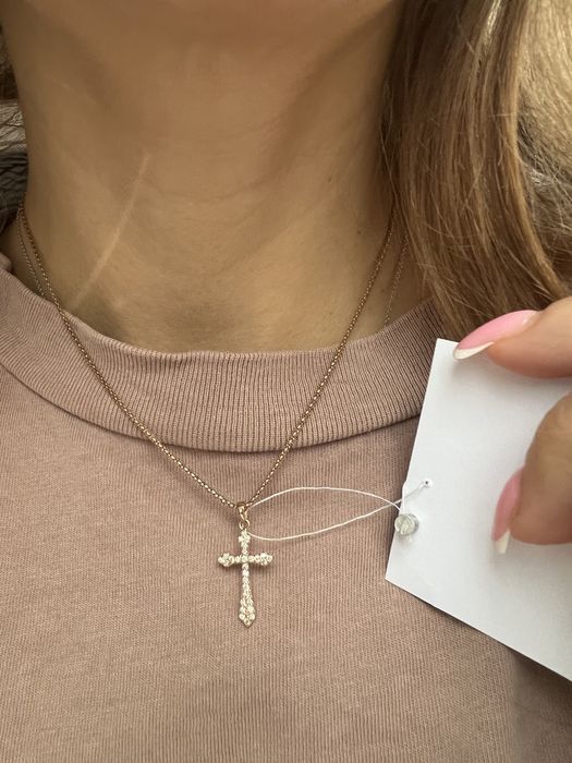 Золотой крестик с бриллиантами 0,19ct красное золото 585 проба