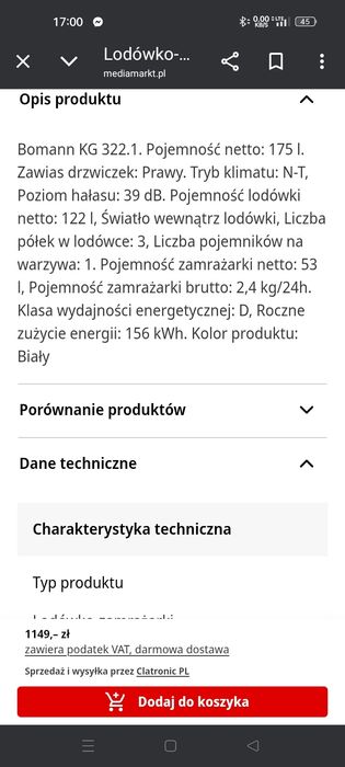 Lodówka bomann 2 letnia