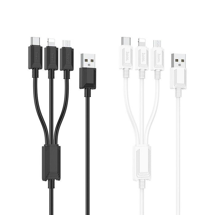 Kabel 3w1 USB A do Lightning / Micro USB / USB C Hoco 2A 1 m X74 biały