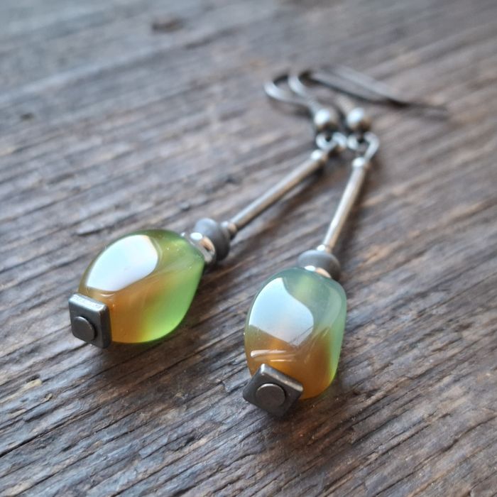 Kolczyki handmade z agatem pawim