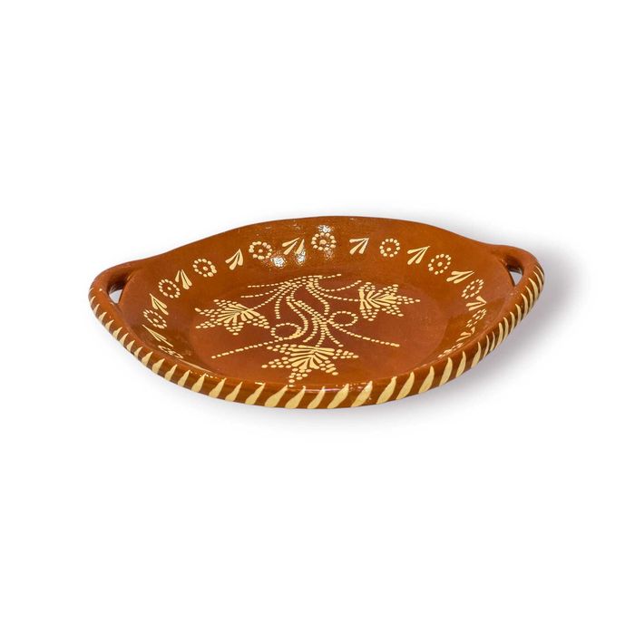 Travessa Barro Vidrado Decorada à Mão com Asas – Cerâmica Popular Portuguesa – 28 cm