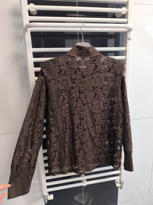 Elegancka koronkowa koszula w czekoladowym brązie  | L/40 | jak nowa