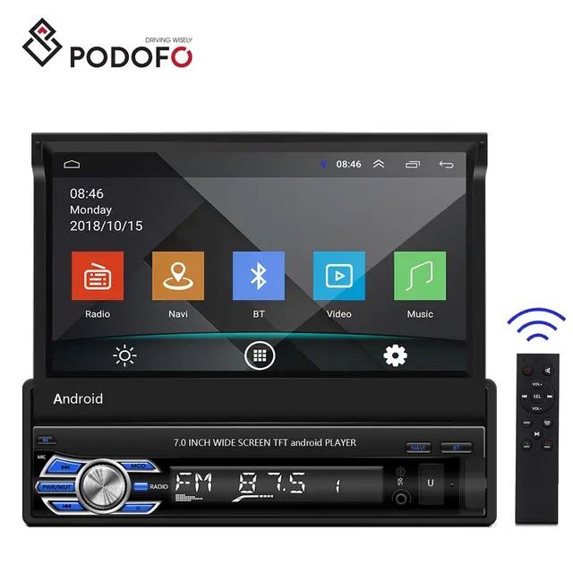 Rádio 1din 7" retrátil com GPS WiFi Mirrorlink android NOVO