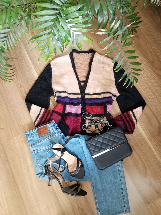 Sweterek kardigan handmade wełna one size vintage