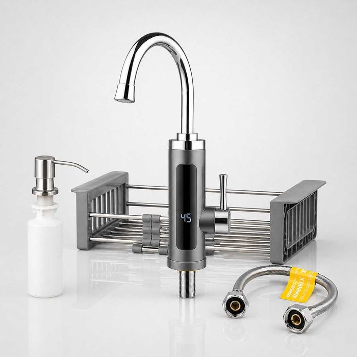 Проточный водонагреватель SDR-A16T 3,3 кВт с дисплеем + корзина для мойки + дозатор для жидкого мыла + шланг 60 см