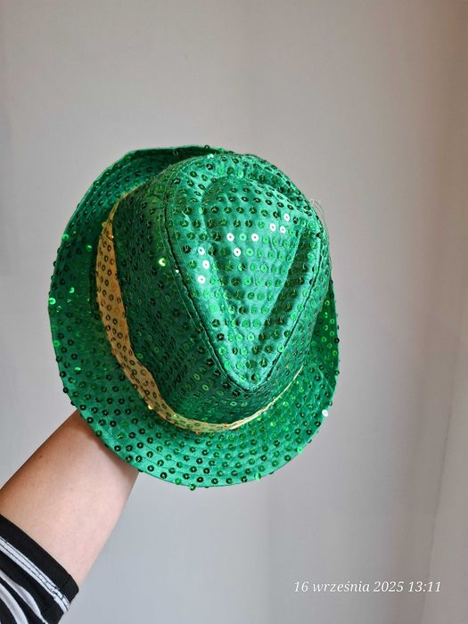 Zielony kapelusz cekinowy fedora, disco, Dzień Św. Patryka, imprezowy
