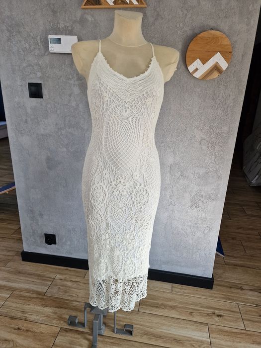 Sukienka koronkowa szydełko piękna boho western